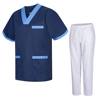 Immagine di MISEMIYA Uniformi Unisex Set Camice Uniforme Medica con Maglia e Pantaloni Mediche sanitarie 817 8312 BLANCO XX Large, Azul 8171 8