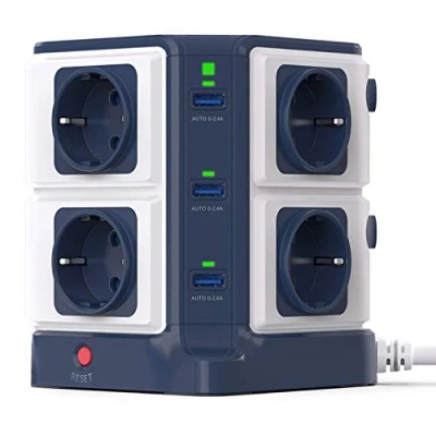 Immagine di BESTEK Multipresa Ciabatta Elettrica Verticale a 8 Prese Schuko (a due spine) e 6 Porte USB con Interruttore Indipendente, 1500J Surge Protezione 【Versione aggiornata】