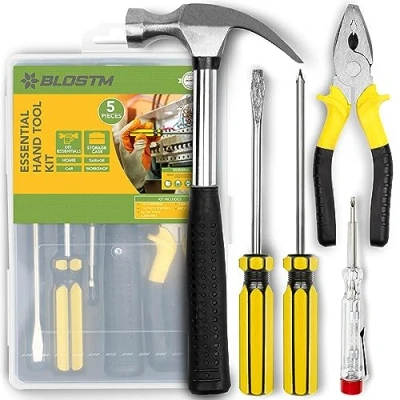 Immagine di BLOSTM Basic Home Tool kit 5 strumenti manuali essenziali per proprietari di casa o piccoli attrezzi emergenza quando in viaggio, pratico fai da te