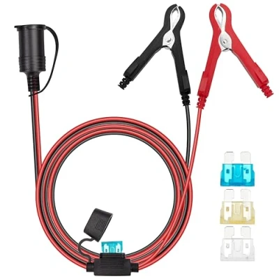 Immagine di GUNGY Presa Accendisigari 12V/24V Cavo Prolunga Batteria Auto con Pinze 3 Metri 16AWG Cavi Adattatore Impermeabile Fusibile 15A 20A 25A