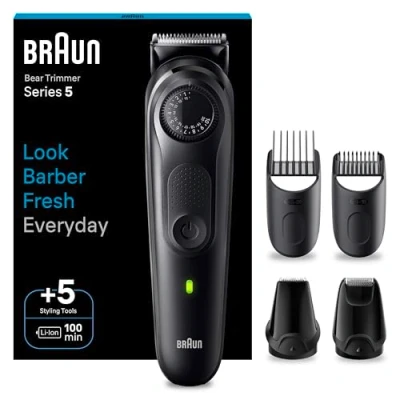 Immagine di Braun Series RASOIO Elettrico BARBA, Tagliacapelli UOMO e Rifinitore REGOLABARBA Con lame Di Lunga Durata, Autonomia 100 minuti, BT5430 Nero