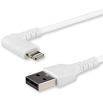Immagine di StarTech.com Cavo USB angolare a Lightning, Conforme Apple Mfi da 1m, Bianco, Robusto Lightning (RUSBLTMM1MBR)