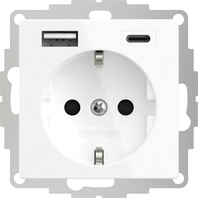 Immagine di 2USB 2U 449511 1 parte presa contatto di terra con uscita ricarica USB, Protezione per i bambini, VDE IP20 Bianco puro (RAL 9010)