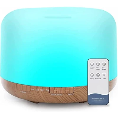Immagine di 500ml Diffusore di Oli Essenziali, Senza BPA Umidificatore ad Ultrasuoni con Telecomando e 7 Diverse Luci Mutevoli Spegnimento Automatico Acqua,Giallo