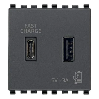 Immagine di Vimar 20295.AC Eikon Presa USB 5 V 3 A, 1 uscita tipo A e C, erogano complessivamente per caricare un dispositivo fino o contemporaneamente due dispositivi