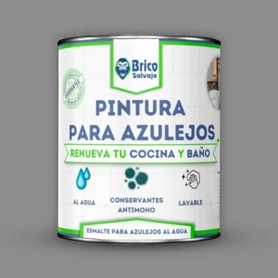 Immagine di BRICOSALVAJE Vernice per piastrelle cucina e bagno all&#039;acqua satinata, senza primer, lavabile, elevata durezza (grigio caldo, 750 ML)