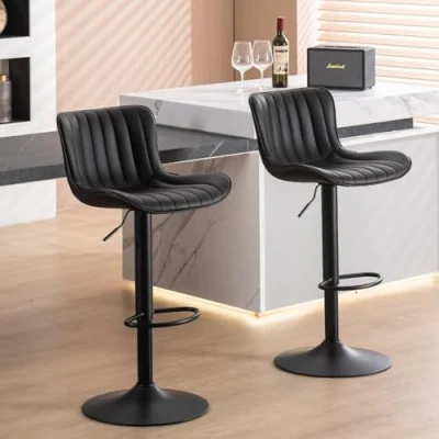 Immagine di YOUNIKE Set di 2 Sgabelli da Bar Girevoli con Schienale, Regolabili in Altezza, Pelle Pu, Stile Moderno, Sgabello per Bar, Cucina, Bancone, Isola Nero