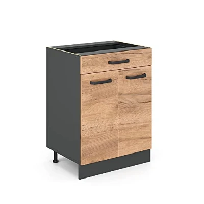 Immagine di Vicco mobiletto base per cucina R line, Quercia dorata/Antracite, 60 cm con cassetto, senza piano di lavoro