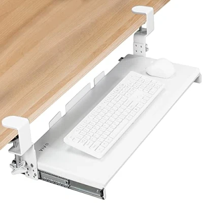 Immagine di VIVO Large Height Adjustable Under Desk Keyboard Tray, C clamp MOUNT System, 27 (33 Including Clamps) x 11 inch Slide Out Platform Computer Drawer for Typing, White, KB05HW