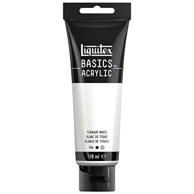 Immagine di Liquitex 8870032 Basics Pittura acrilica, Pigmenti per artisti monopigmentati, Resistente alla luce, durevole nel tempo, Finitura satinata, Tubo da 118 ml Bianco Di Titanio