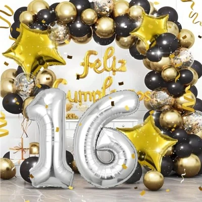Immagine di Palloncini compleanno 16 anni Argento 40 pollici Decorazioni di un uomo donna Pallone numero gonfiabile in foil beige