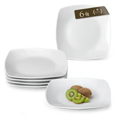 Immagine di MALACASA, Series Julia, Servizio di Piatti in Porcellana da Dessert 6 Pezzi Avorio Bianco 20,3 cm Quadrato Piatto Snack Insalata (16.7 * 16.7 2 cm)