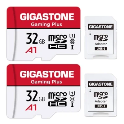 Immagine di Gigastone Micro SD 32 GB, Gaming Plus, Set da 2, Per Nintendo Switch Gopro Fotocamere Videocamera Tablet, Velocità Fino a 90/20 MB/Sec (R/W) + Adattatore Scheda SD, UHS I A1 U3 V30 MicroSDXC