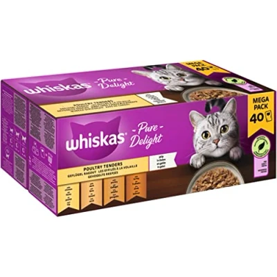 Immagine di Whiskas 1 cibo umido per gatti Ragout pollame a scelta in gelatina, 40 x 85 g (1 confezione) di alta qualità adulti sacchetti
