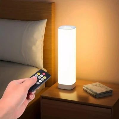 Immagine di Semlos lampada da tavolo a led per camera letto, luce notturna lettura con 3 colori e 10 luminosità dimmerabili, comodino touch telecomando,