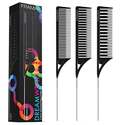 Immagine di FRAMAR Dreamweaver Set di pettini per highlighter pettine capelli a coda topo con in metallo, da parrucchiere colore dei capelli, spillo Confezione 3 nero