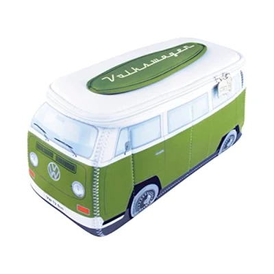 Immagine di BRISA VW Collection Volkswagen beauty case da viaggio in Neoprene trousse trucchi, porta oggetti con manico, Camper T2 Bus design (Verde/Grande)