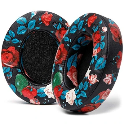 Immagine di WC Cuscini di ricambio per Beats Studio 2 e 3 (B0501, B0500) con senza fili Wicked Cushions NON SI ADATTA solo Pelle morbida, schiuma migliorata adesivo più forte Nero Floreale