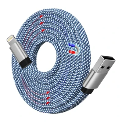 Immagine di Magtame Cavo Phone Magnetico, 1.5M Light ning USB Certificato MFi Cavetto Piatto, Spirale Filo Caricatore Carica Rapida Caricabatterie Nylon per 14 13 Pro Max 12 11 XR SE