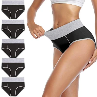 Immagine di wirarpa Mutande Donna Vita Alta Slip Cotone Mutantina Elastiche Pantaloncini Post Parto Pacco da 5 Nero Taglia XL