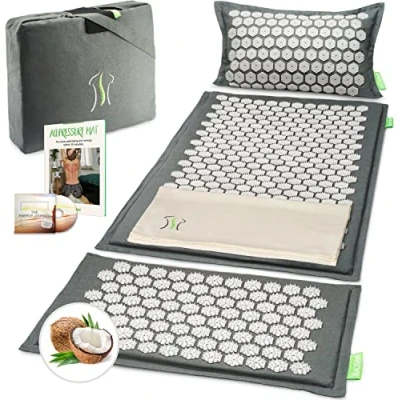 Immagine di BACKLAXX ® tappetino per agopressione con cuscino, XL [+120% in più], panno e borsa, agopuntura spine massaggiare rilassare collo spalla, massaggiante schiena