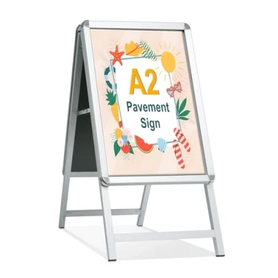 Immagine di STANDNEE A2 Pavimentazione Cartello Cornice Doppio Lato Display A Board Poster Stand Segno Titolare per Pubblicità (Argento A2)
