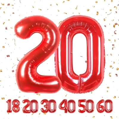 Immagine di Palloncini Compleanno 20 anni Rosso 101 CM Palloncino Numero Gonfiabile in Foil Decorazioni di un uomo donna Vola con l&#039;Elio