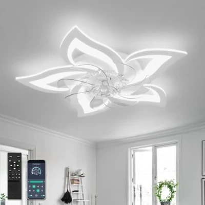 Immagine di YUNLONG Lampadario con Ventilatore da Soffitto Silenzioso Nero Luce e Telecomando Motore DC Reversibile Memoria Dimmerabile Pale 6 Velocità