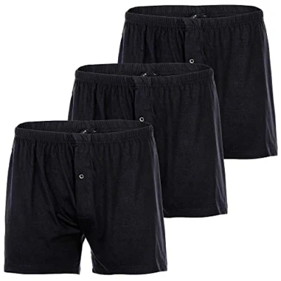 Immagine di YOURBASICS Boxer da uomo in jersey, morbido cotone &quot;Ulteriore stile americano&quot;, confezione 3 pezzi, cotone, apertura con bottone, Schwarz, M