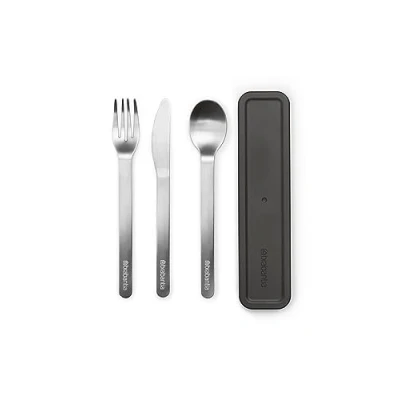 Immagine di Brabantia Make &amp; Take Set di 3 Posate con Custodia Coltello, Cucchiaio Forchetta Design Igienico Compatto Acciaio Inox Adatto per Lavastoviglie da Viaggio Dark Grey
