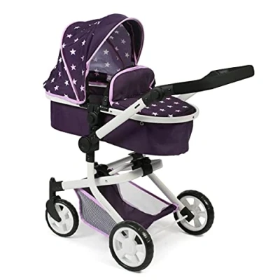 Immagine di Bayer Chic 2000 passeggino per bambole Mika, combinato 2 in 1 bambini dai 4 agli 8 anni, stelle lilla