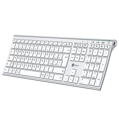 Immagine di iClever tastiera Bluetooth, ricaricabile USB C, wireless multidispositivo in acciaio inox full size, Bluetooth 5.1 fino a 3 dispositivi, Layout Italiano QWERTY