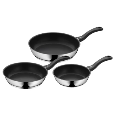 Immagine di WMF 733706299 Devil Set di 3 padelle con rivestimento antiaderente diametro 20/24/28 cm manico in acciaio inox Cromargan ceramica induzione lavaggio a mano, inossidabile, Argento, 28 cm, 3 unità