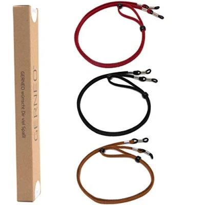 Immagine di GERNEO® Valencia cinturino per occhiali di alta qualità in pelle scamosciata cordino unisex PU da sole e lettura portaoggetti argento (1 x nero &amp; 1 marrone rosso)