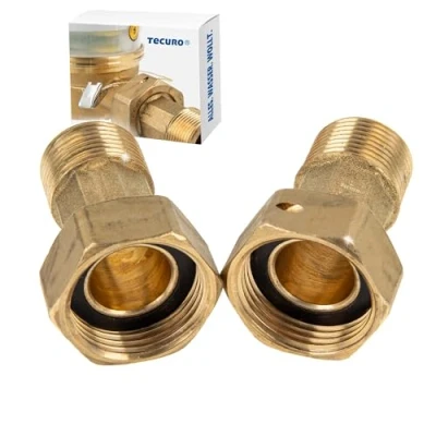 Immagine di Tecuro, raccordi per contatore dell&#039;acqua, dado da 3/4&quot; x 1/2’’ filettatura maschio (1 Set = 2 pezzi)