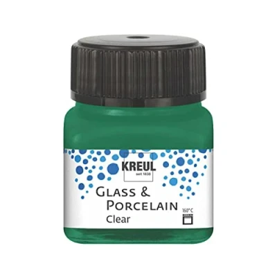 Immagine di Kreul 16224 Glass &amp; Porcelain Clear Verde Scuro, in Barattolo, Vernice Trasparente a Base d&#039;Acqua per Vetro e Porcellana, ad Asciugatura Rapida, cristallina, Colore Dark Green, 20 ml,