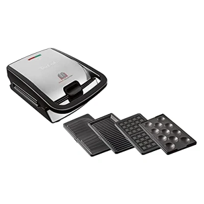 Immagine di Tefal SW 854 D Snack Collection Macchina per cialde Rivestimento antiaderente, regolazione automatica della temperatura Nero, Acciaio inox (spazzolato)