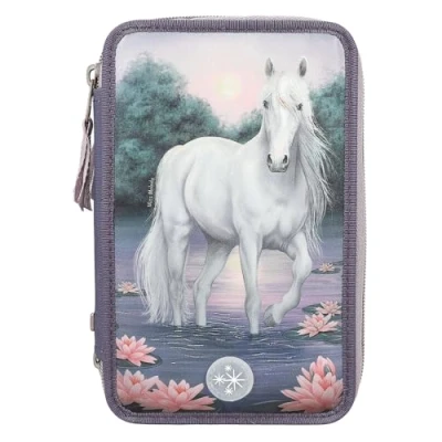 Immagine di Depesche 12947 Miss Melody Astuccio a 3 Scomparti in Viola, con Motivo LED, ninfee e Cavalli, matite Colorate, Righello, Forbici Molto Altro, Colore Violet, 0012947