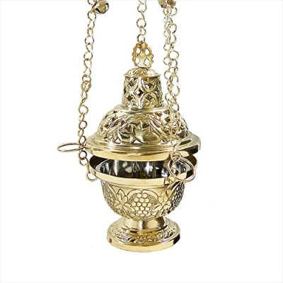 Immagine di NKlaus bruciatore d&#039;incenso ottone catena d&#039;oro lunga 60 cm decorata con campane fatto a mano 2938
