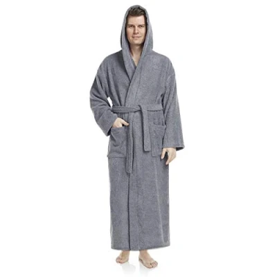 Immagine di Arus Astrom Accappatoio da uomo con cappuccio, lunghezza al polpaccio, 100% cotone spugna, Taglia uomo: XXL, unisex: XXL 3XL, Grigio
