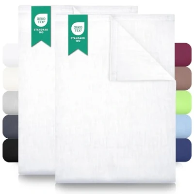 Immagine di Green Mark Textiles, confezione da 2 lenzuola matrimoniali cotone bianco/biancheria letto, 250 x 150 cm, colore: bianco, 100%