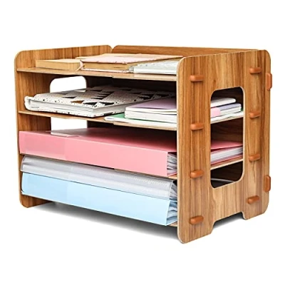 Immagine di Exerz Portadocumenti In Legno A 4 Livelli Per Scrivania, Forniture Ufficio, Portadocumenti, Compiti, Scuola, Quaderni, Lettere E Riviste, Cancelleria, Decorazioni Creative Fai Da Te (Legno)
