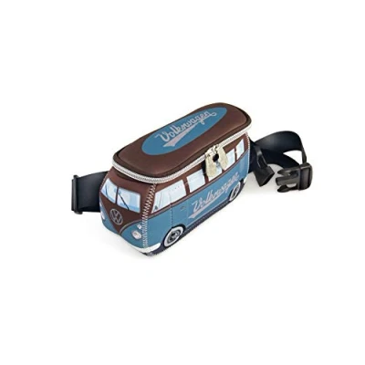 Immagine di BRISA VW Collection Volkswagen Marsupio in Neoprene, Borsetta da corsa, Portasoldi, Borsello, tracolla viaggio/Camping/Outdoor Campervan Bus T1 design (Azzurro/Marrone)