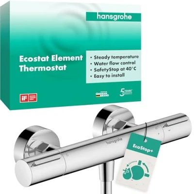 Immagine di hansgrohe Ecostat Element Miscelatore termostatico per doccia esterno con EcoStop+, Rubinetto blocco di sicurezza (SafetyStop) a 40 C, Termostato doccia, 1 utenza, cromo, 13346000