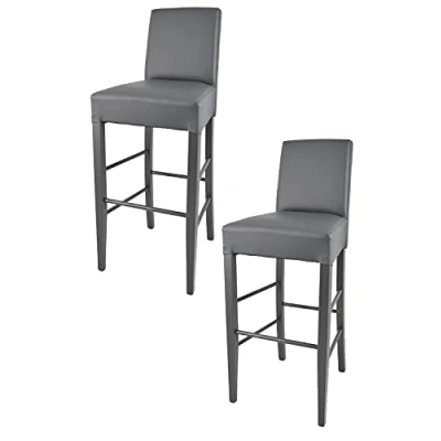 Immagine di Tommychairs Set 2 sgabelli bassi moderni modello Luisa per cucina e bar, struttura in legno di faggio color grigio scuro, Seduta Schienale Imbottiti Rivestiti pelle artificiale scuro