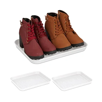 Immagine di Relaxdays Vassoio Poggiascarpe, Set da 3 Vaschette Poggia Scarpe Bagnate, HLP: 3x35x27 cm, Tappetino in Plastica, Bianco