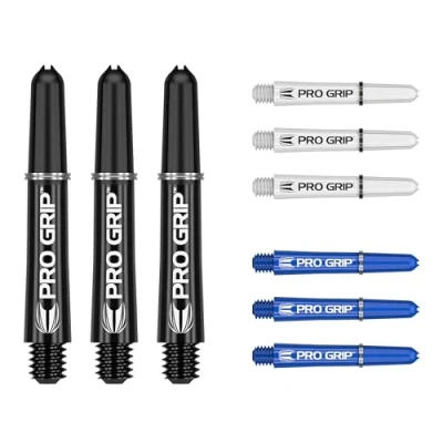 Immagine di Target Darts PRO Grip Shafts Set di 9 3 Colori, Nero/Bianco/Blu Corto, 34mm steli per Freccette, Accessori Professionali Multipack 2BA con Anelli