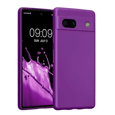 Immagine di kwmobile Custodia Compatibile con Google Pixel 7a Cover Protezione Back Case Morbida Silicone TPU Effetto metallizzato viola