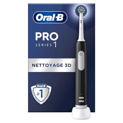 Immagine di Oral B Pro Series 1 Spazzolino Da denti Elettrico, Nero, Pulizia 3D, Elimina la Targa, 3 Modalità di Spazzolatura, Timer, Custodia Viaggio, Ricaricabile