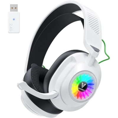 Immagine di Vakedy HW10 Wireless Gaming Headset per PS4,PS5,PC,Switch,Mobile,con Microfono Cuffie Bluetooth,con Luce RGB,2,4GHz Wireless+Bluetooth,Durata di Oltre 50+ Ore Bianco